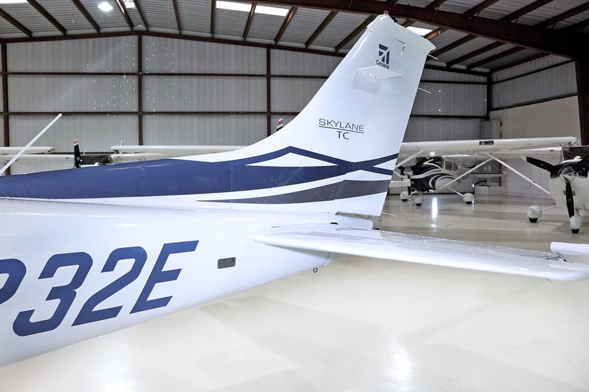 Tail section of a Cessna Skylane TC aircraft with registration N1232E.