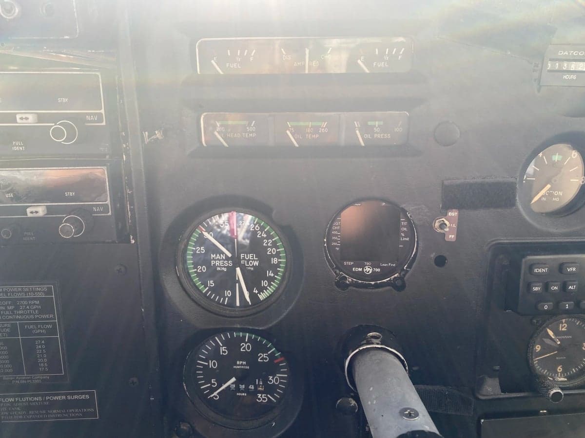 Close-up of the aircraft's instrument panel and gauges.