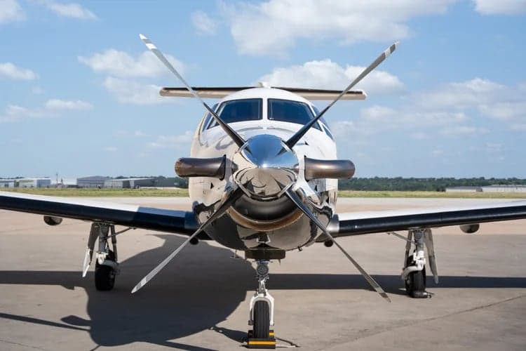 Front view of a Pilatus PC-12NGX on the tarmac.