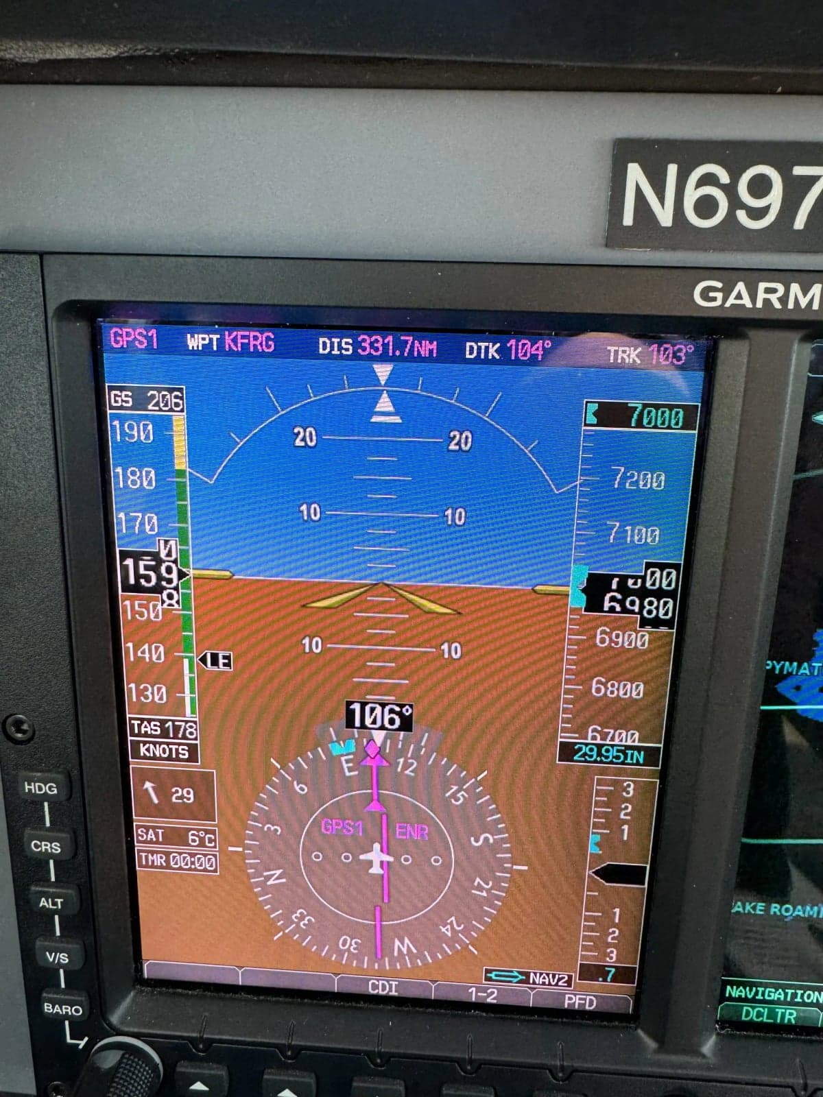 Close up of the Garmin avionics in the cockpit.