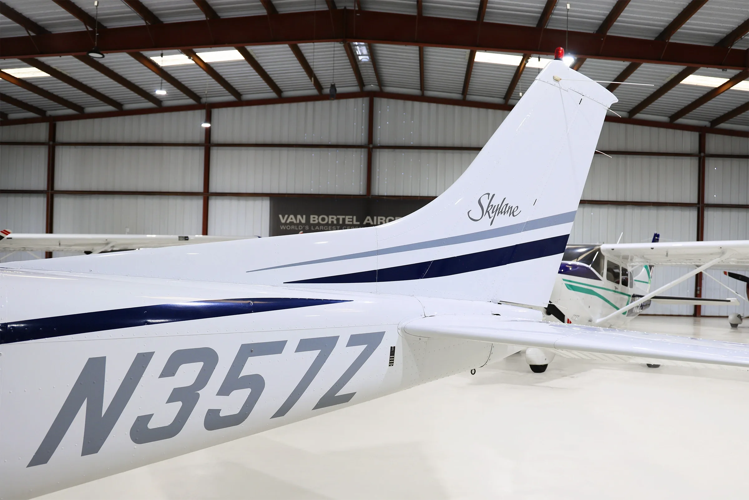 Close-up of the tail of Cessna Skylane N357Z, showing the registration and "Skylane" logo.