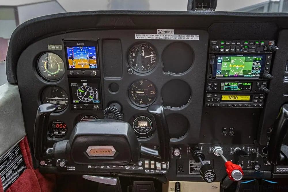 Close-up of the Cessna 172 Skyhawk instrument panel.