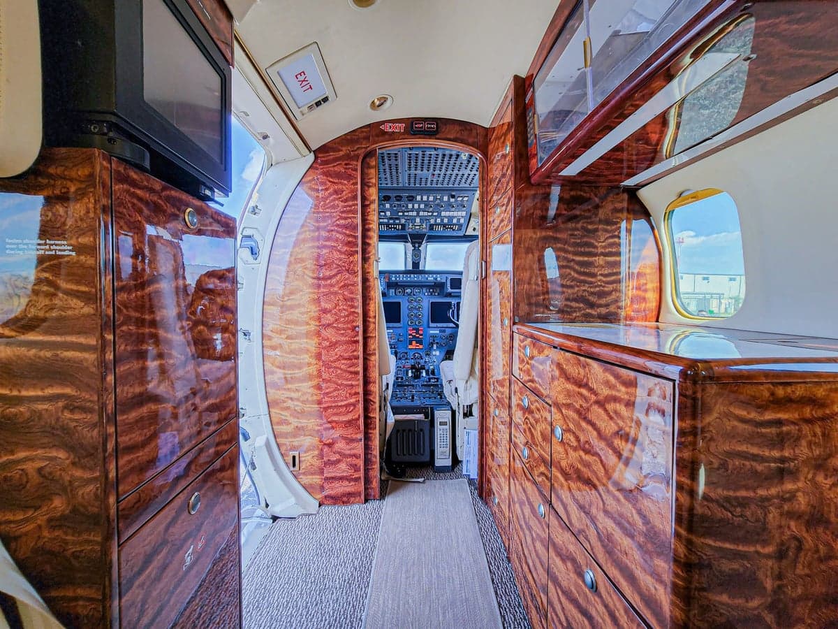 View of the aircraft cockpit instrument panel.