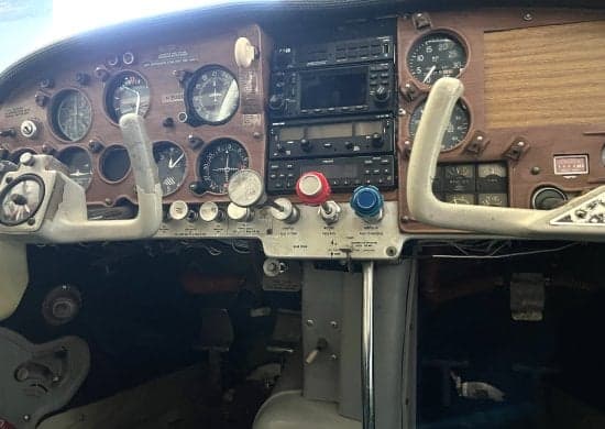 View of the aircraft's instrument panel and controls.