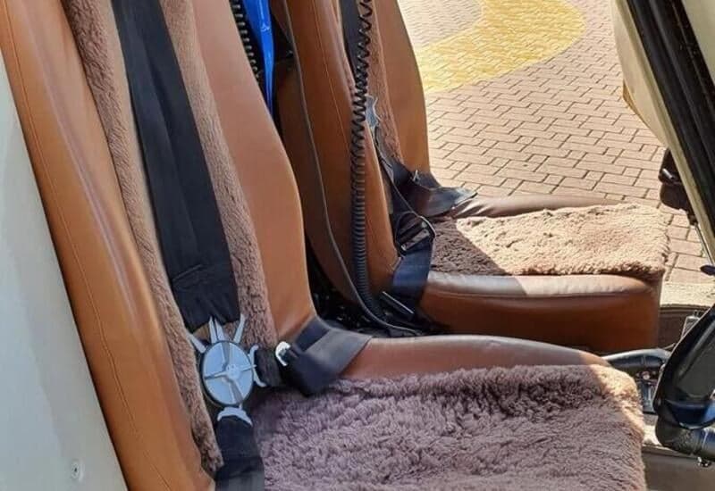 The cockpit seats are covered with sheepskin.