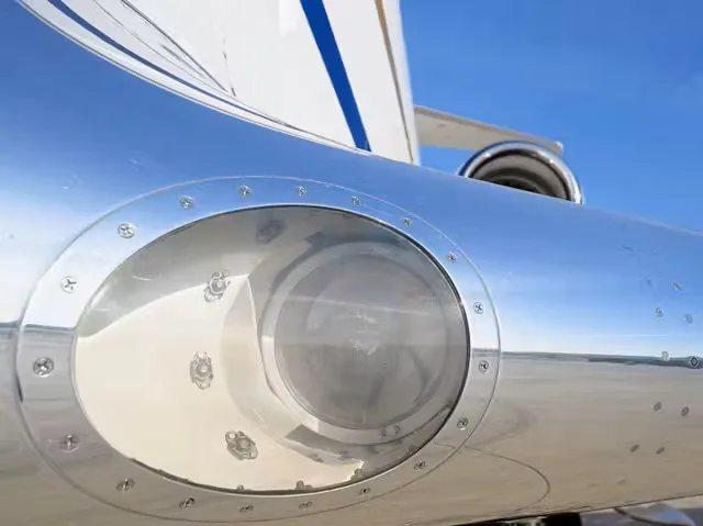 Close up of the APU exhaust on a Bombardier Global Express business jet.