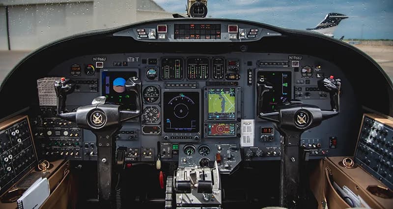 Detailed view of the Cessna Citation CJ1+ cockpit instrument panel.