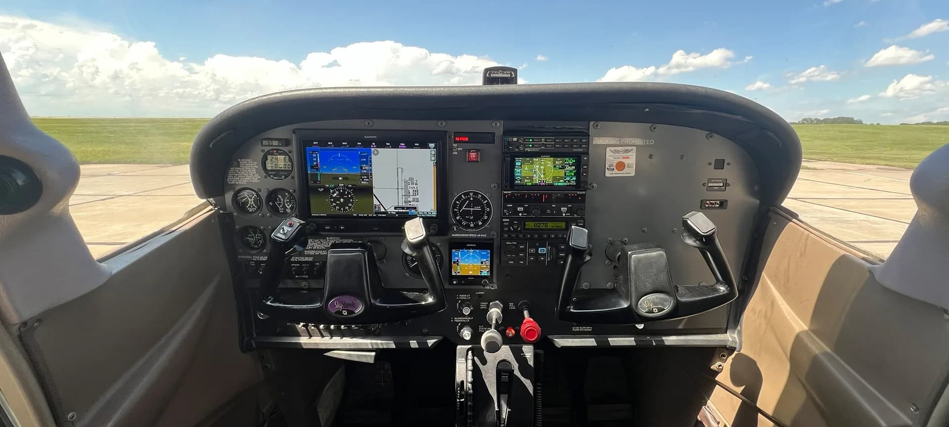 Cessna 172 cockpit instrument panel.