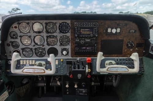 A detailed view of the aircraft's instrument panel and controls.