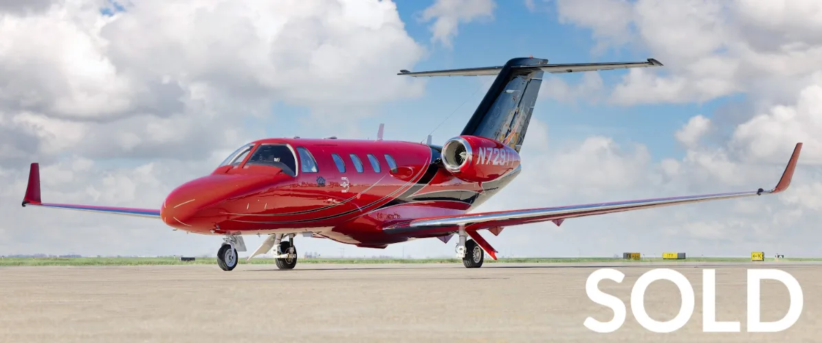 A red Cessna Citation CJ3+ on the tarmac with a SOLD overlay.