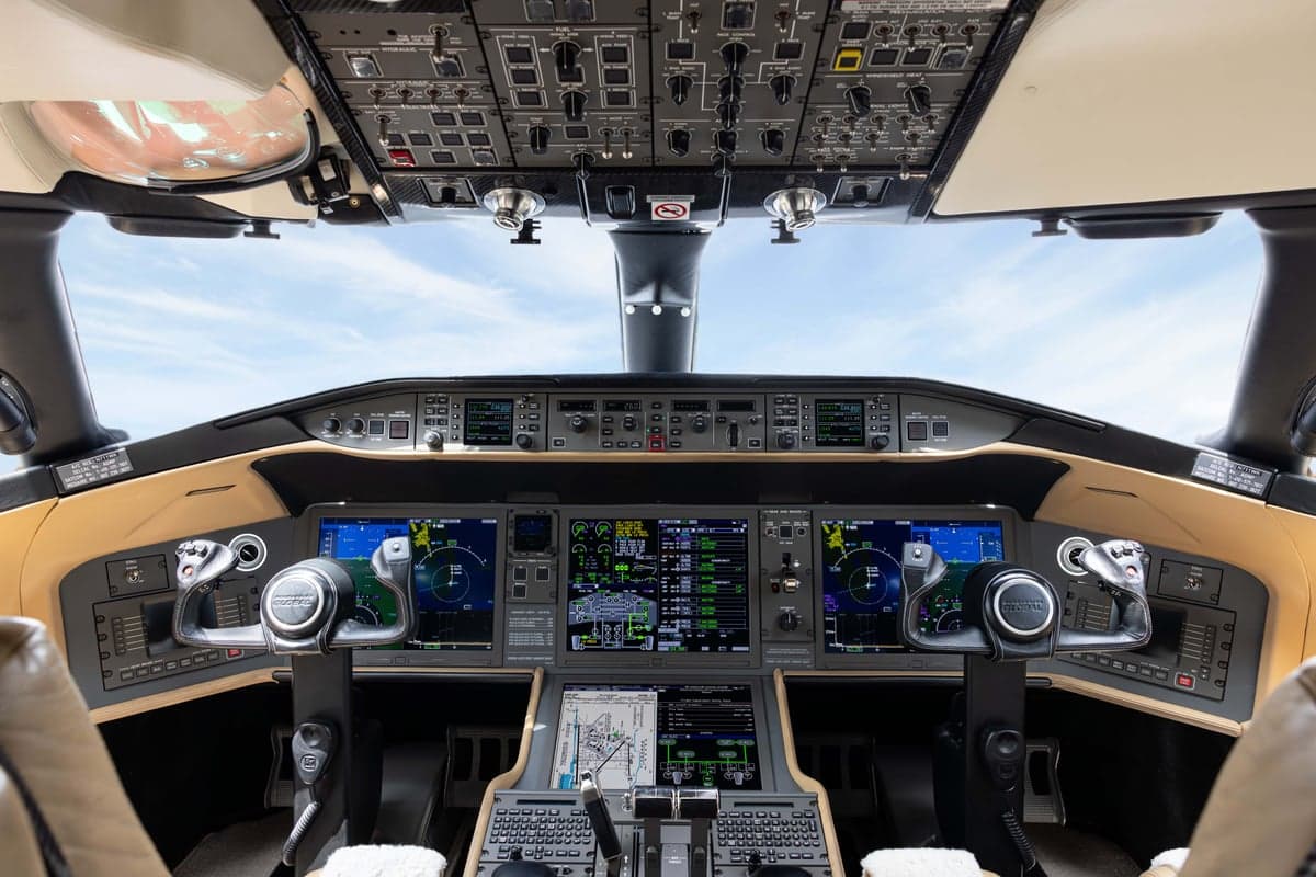 View of the aircraft cockpit instrument panel.