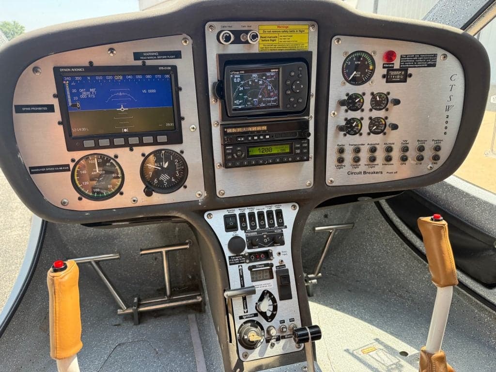 Close-up of the instrument panel and controls inside the cockpit of a CTLSW aircraft.