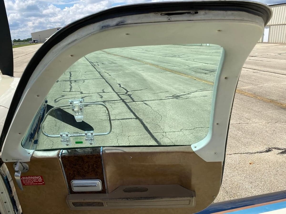 View of the aircraft door and interior panel.