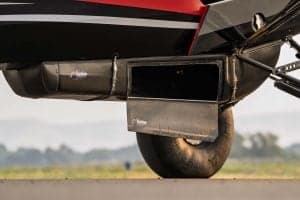 Close-up of the aircraft's underside and exhaust system.