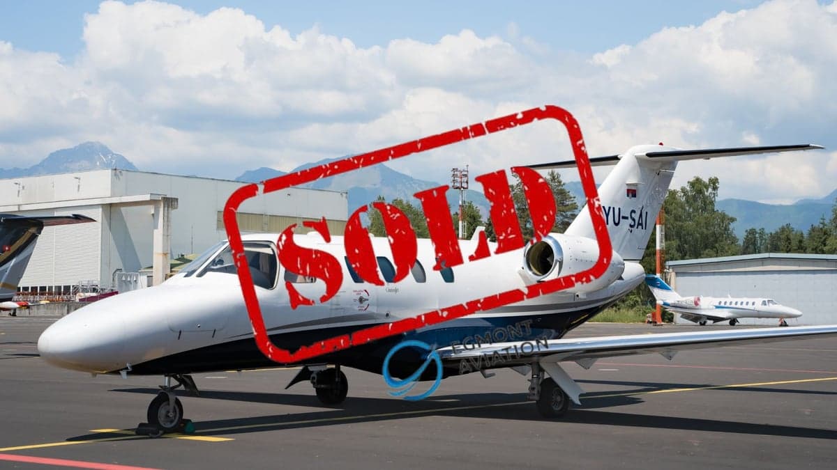 Side view of a Cessna Citation CJ1+ with a SOLD overlay.