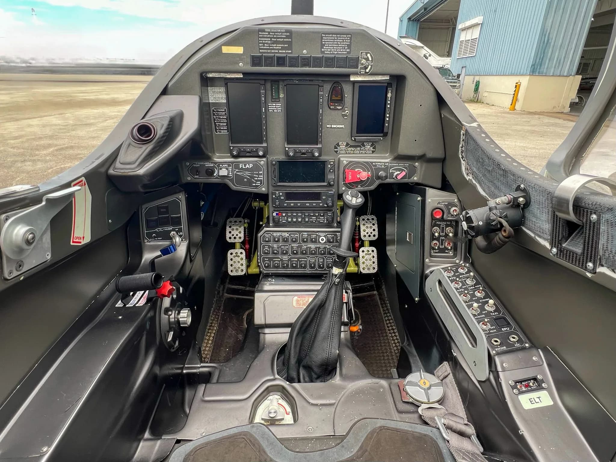 View of the cockpit instrument panel of the Blackshape Gabriel aircraft.