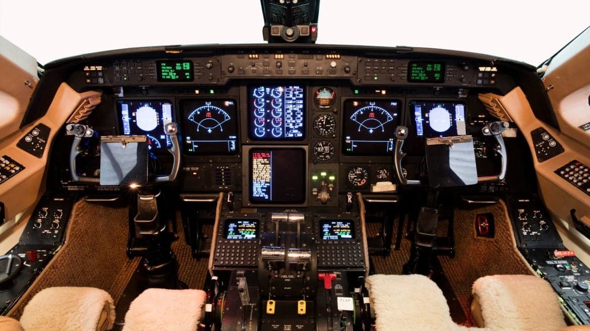 Detailed view of the aircraft's cockpit instrument panel.