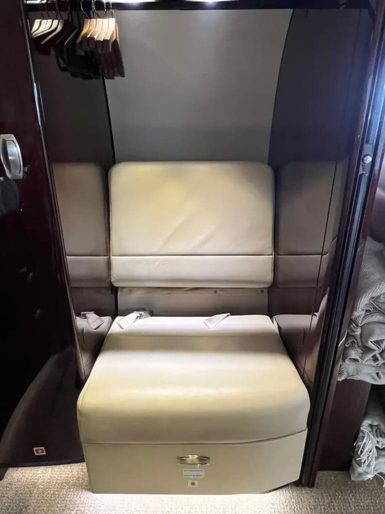 A view of the lavatory in the aircraft cabin.