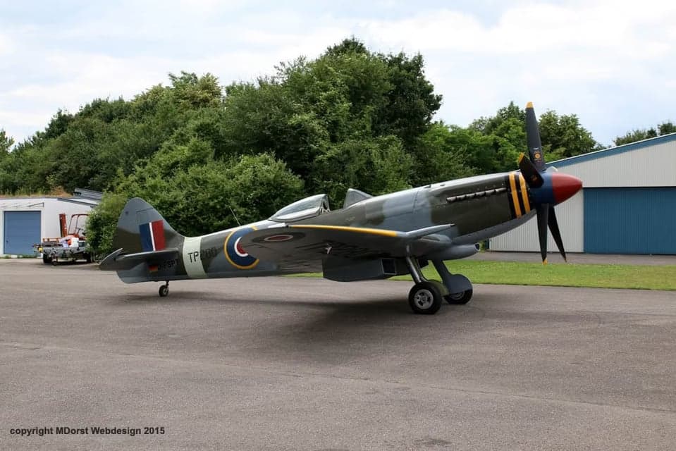 D-FSPT Supermarine Spitfire on the runway.