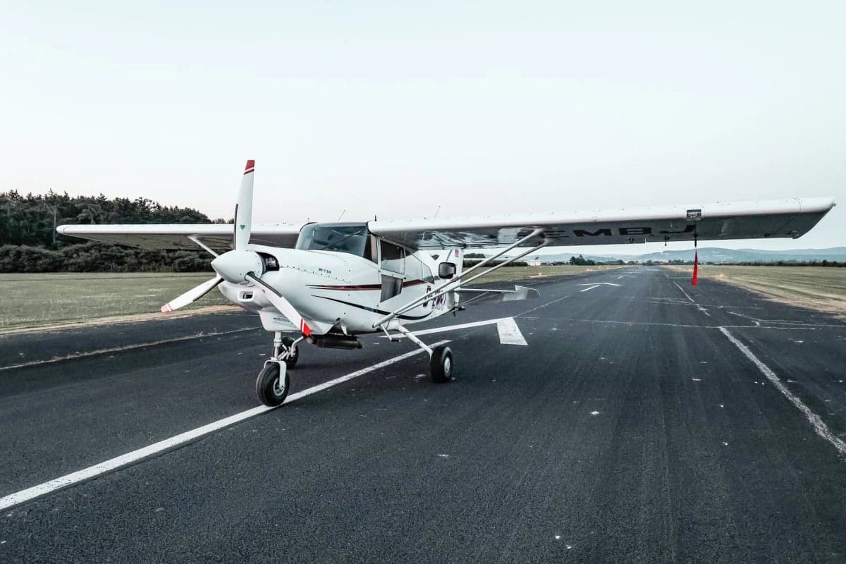 Front three-quarter view of the D-EMBJ Maule STOL aircraft on the tarmac.