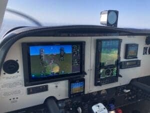 Avionics panel of the Beechcraft Bonanza.