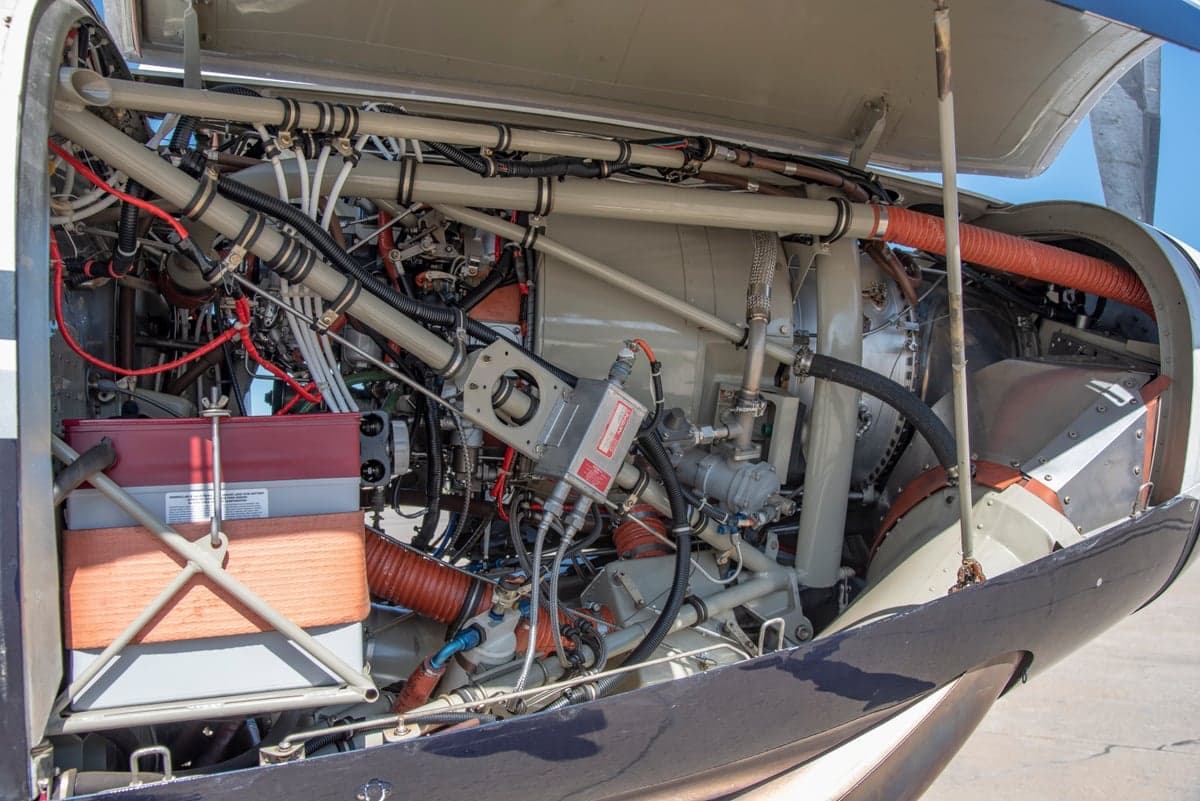 Close up of the aircraft engine compartment.