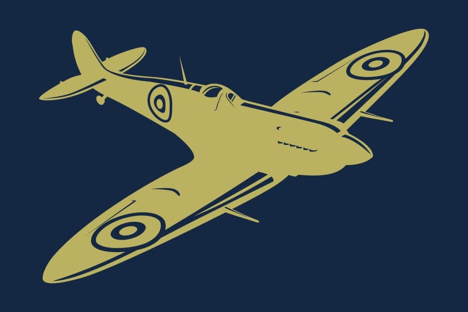 A silhouette of a Spitfire aircraft.