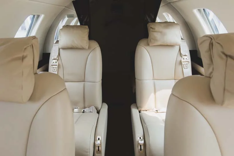Close-up of the aircraft's leather seats.