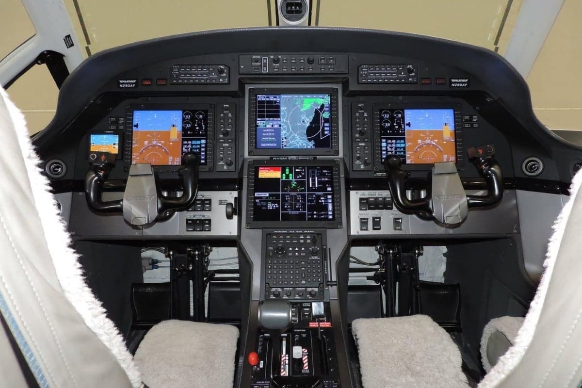 View of the aircraft's cockpit instrument panel.