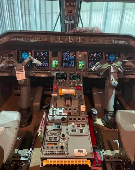 View of the instrument panel in the cockpit of the Legacy aircraft.
