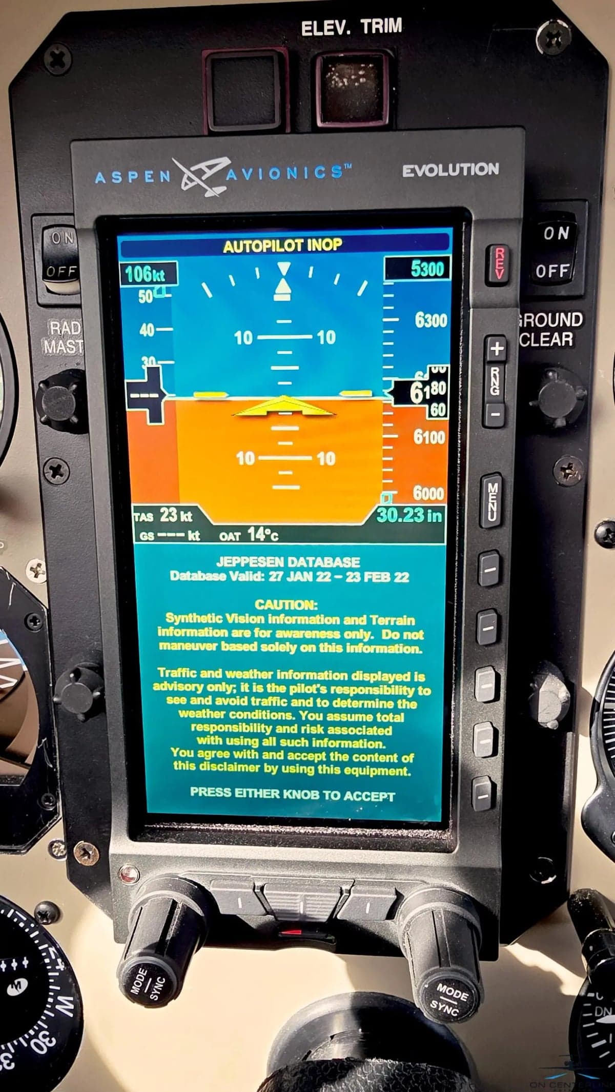 Aspen Avionics Evolution display in the cockpit.