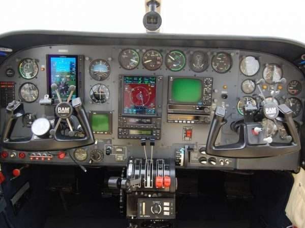 Detailed view of the aircraft's instrument panel and controls.