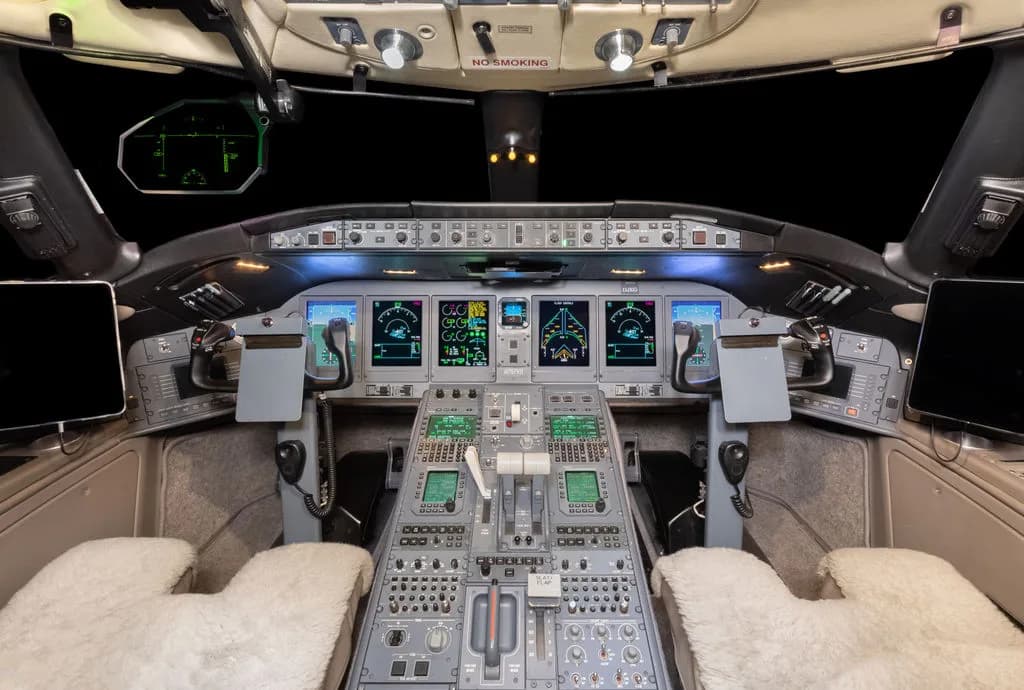 The cockpit of the aircraft features a full suite of avionics and controls.