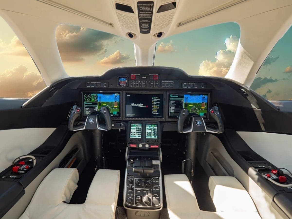 View of the HondaJet Elite S cockpit instrument panel.
