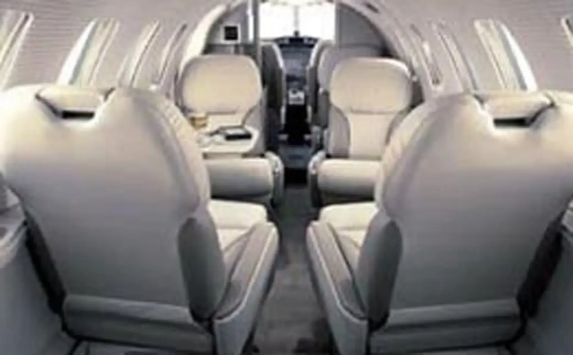 The interior of the aircraft features white leather seats.