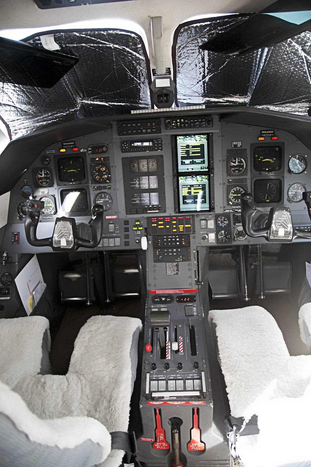 Full view of the Pilatus PC-12 cockpit instrument panel.