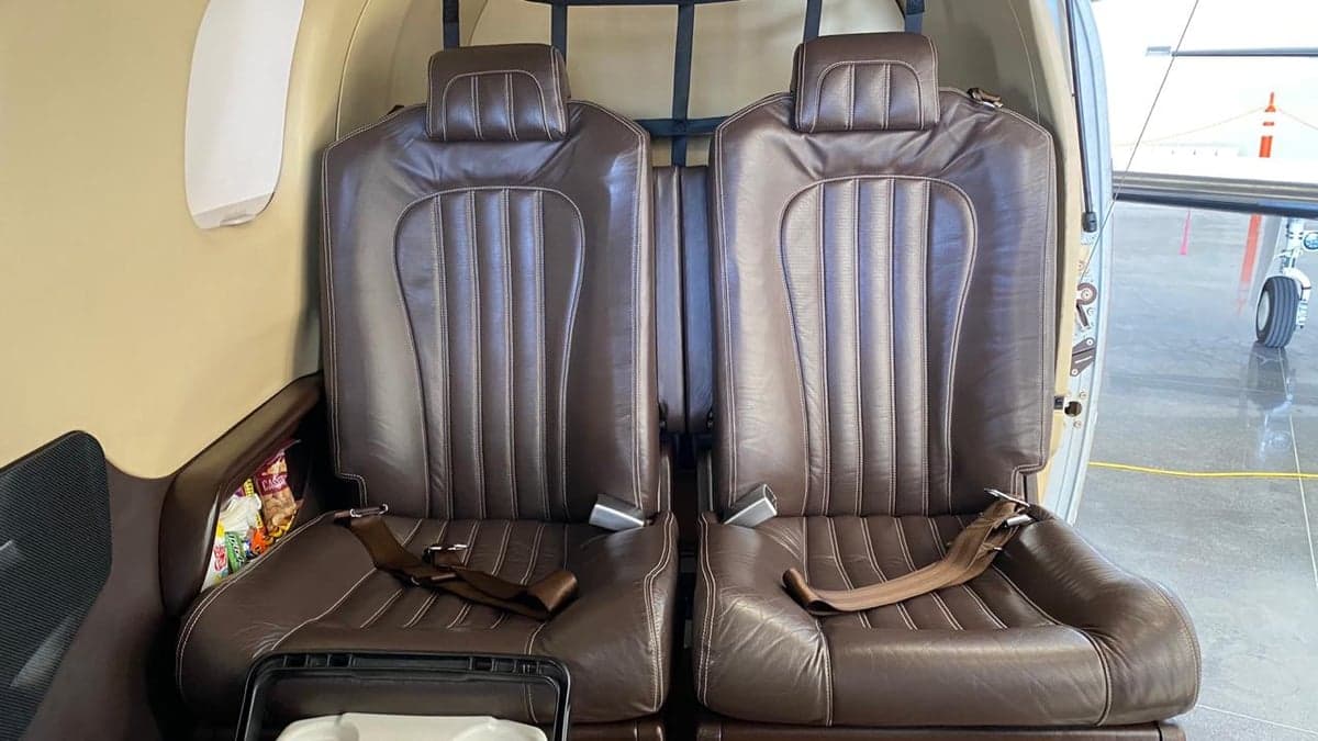 Close-up of the leather seats in the cabin.