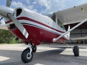 Close up of the front of the Cessna Skylane N42974.