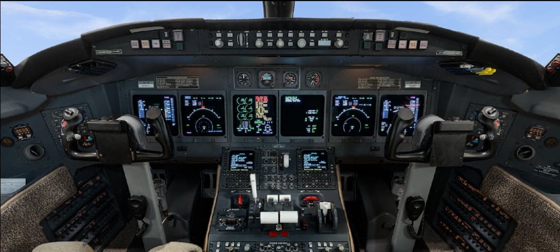 A view of the aircraft cockpit instrument panel.