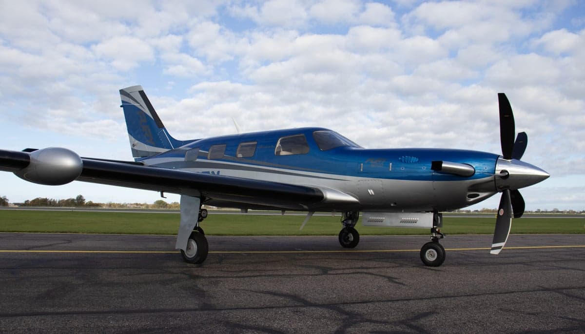 Close-up of the N80FY Piper M600 with the door open, showing the interior.