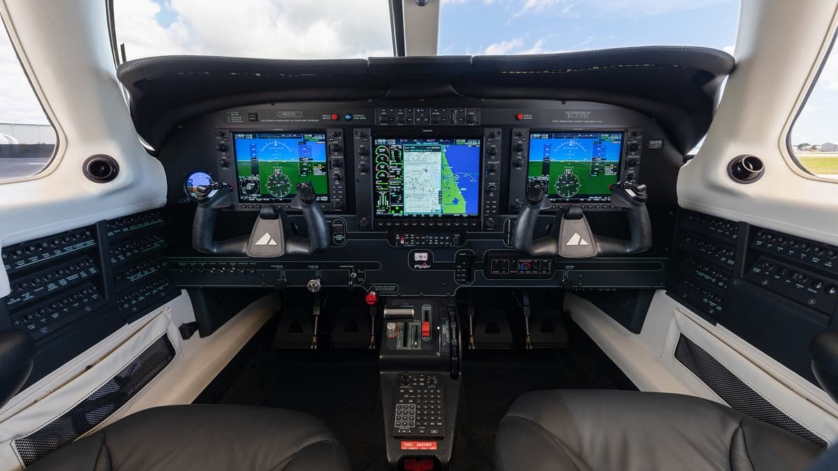 View of the Piper M600 cockpit instrument panel.