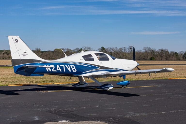 Side view of the Cessna TTx, registration N247VB, on the tarmac.