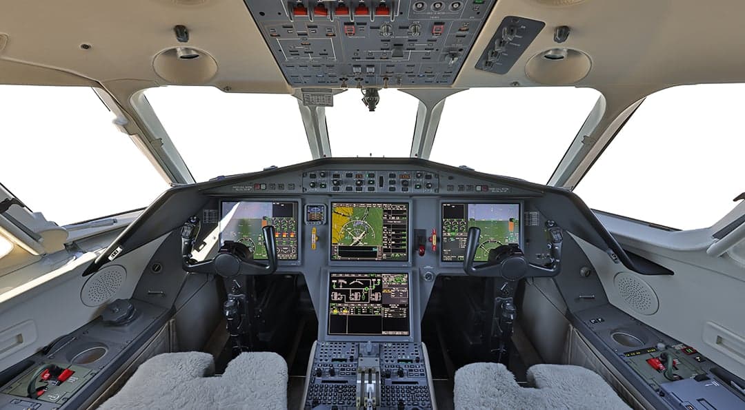 The cockpit of the aircraft features a full suite of avionics and displays.