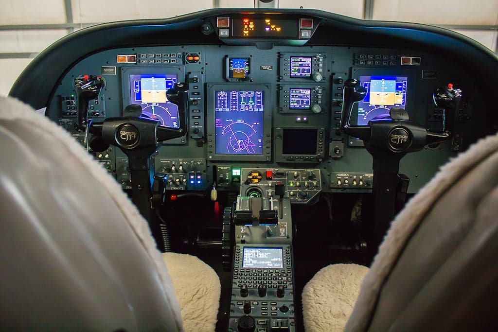 Detailed view of the aircraft cockpit instrument panel.