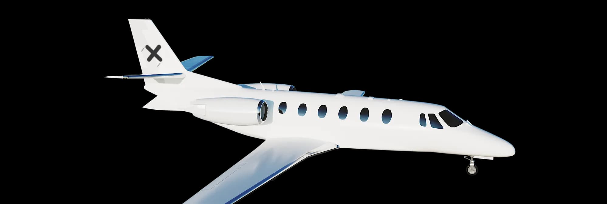 A white Cessna Citation jet on a black background.