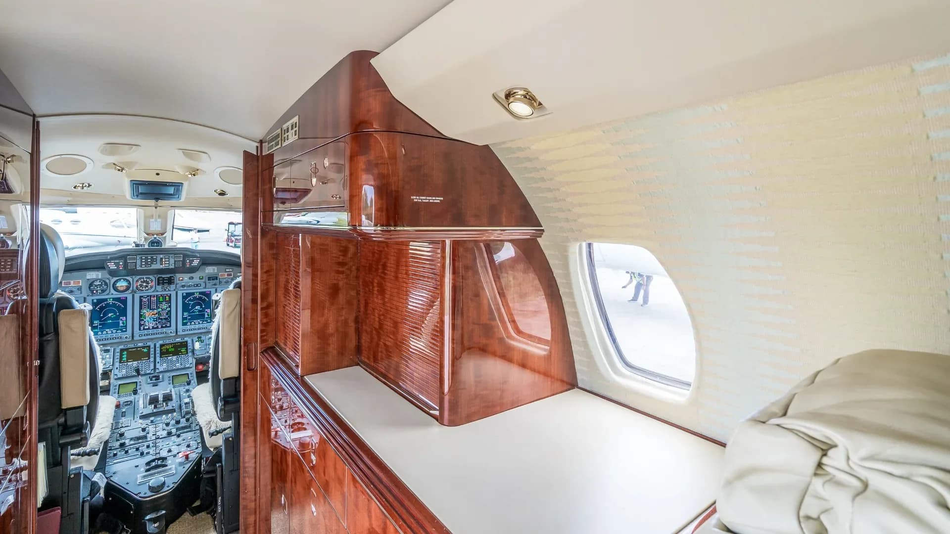 View of the aircraft's cockpit from the cabin.