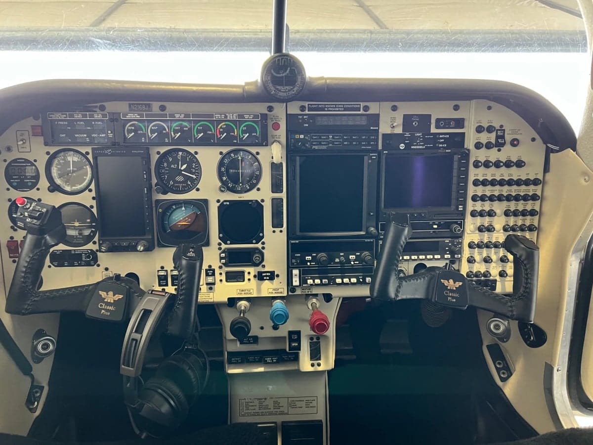 Detailed view of the aircraft's instrument panel and controls.