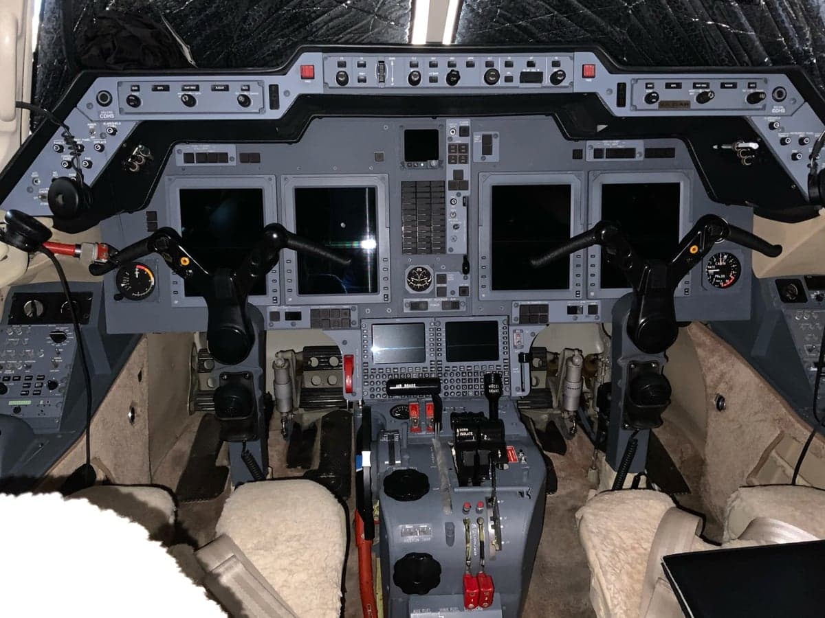 View of the Falcon 50 cockpit instrument panel.