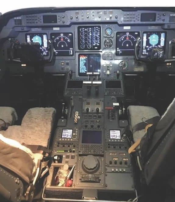 View of the aircraft's cockpit instrument panel.