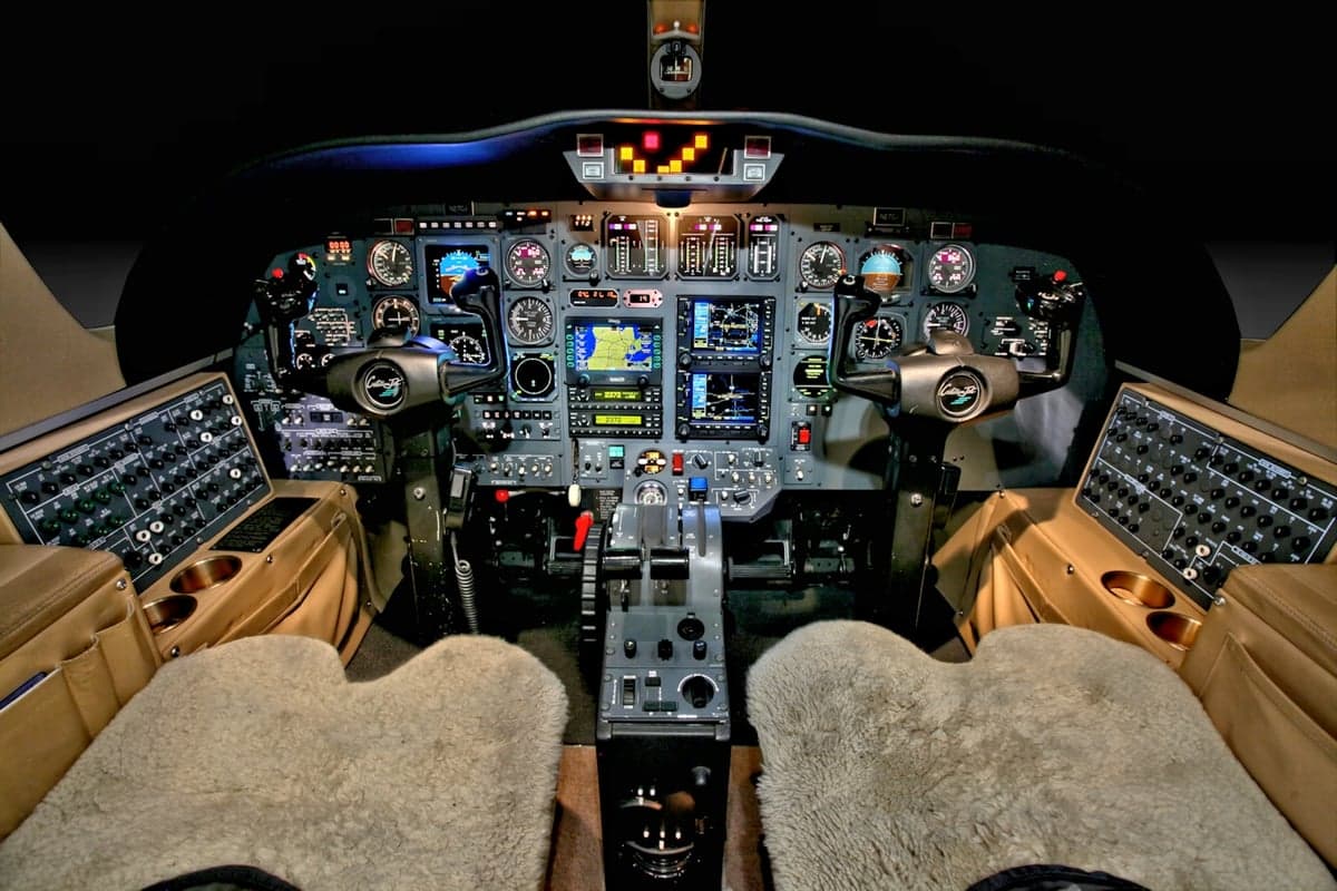 The cockpit of the CitationJet features a full instrument panel.